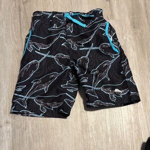 Tommy Bahama Black and Blue Whale Print Swim Shorts